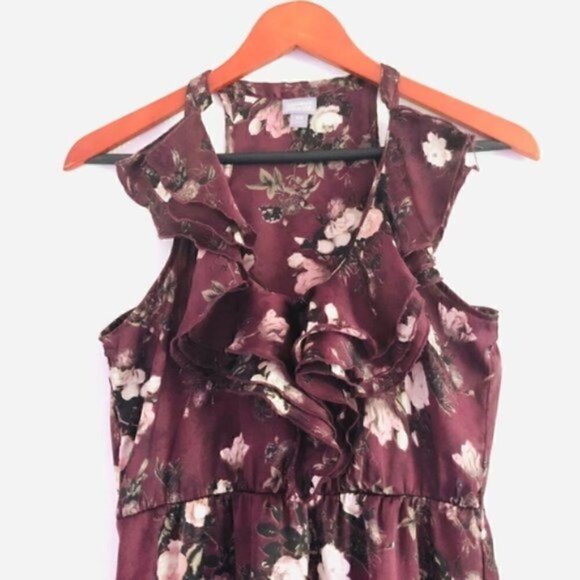 Converse Dresses & Skirts - Converse Dress XS Satin Ruffle Floral Print Plum Purple